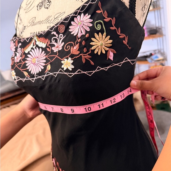 Vintage Betsey Johnson Black Maxi Dress with Floral Embroidery 100% Silk SOLD - Picture 8 of 11